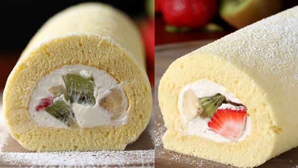 cách làm bánh bông lan cuộn kem tươi trái cây