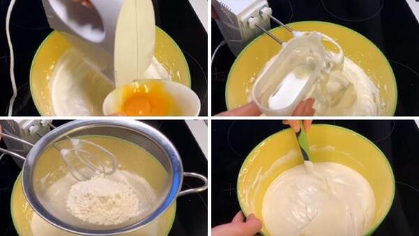 trộn phần cốt bánh bông lan cuộn kem